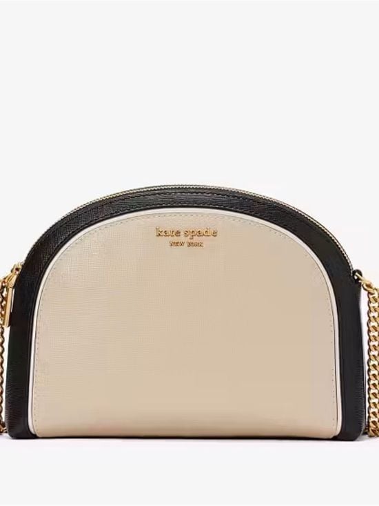 Kate Spade Two-Tone Cream And Black Dome Crossbody With Gold Chain
